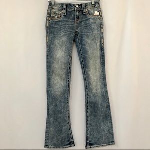 ROCK REVIVAL BOOT CUT ACID WASH JEANS 25